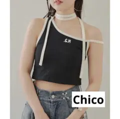 Chico チョーカー付アシメワンショル刺繍タンクトップ　セール　新品　キャミのサムネイル