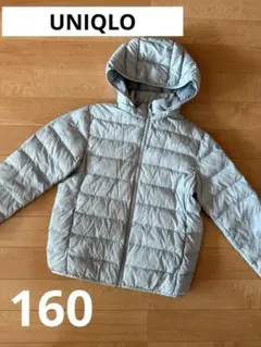 【ユニクロ160】フード付きダウン　ライトグリーン