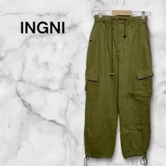 イング　オリーブ色 ワークパンツ 12 ウエストゴム　ストレート　ホック　F