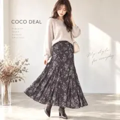 COCO DEAL フラワープリントメッシュマーメイドスカート 花柄 M