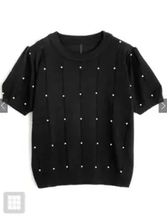 パールパフスリーブニットトップス ブラック M
