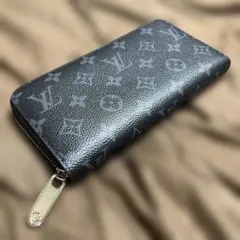 超美品Louis Vuitton 黑色皮革長夾圓形拉鍊