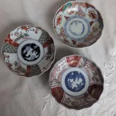 古伊万里 なます皿 3枚 赤絵 色絵 金彩 幕末