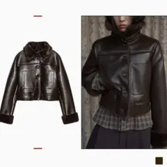 ZARA ムートンジャケット ブラウン レザー