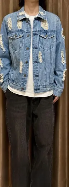 Jungle Storm ライトブルー ダメージ加工 デニムジャケット サイズM