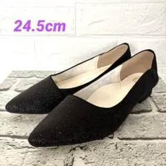Fin❣️フィン❣️黒 グリッター ポインテッドトゥ パンプス　24.5cm