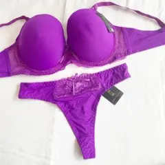 入荷 大きいサイズ ブラジャー ショーツ E95 パープル Tバック ワイヤー
