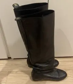 シャネル 黒 レザー ロングブーツ　38