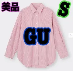 美品★GU★ストライプオーバーサイズシャツ★長袖★赤★シャツ ブラウス
