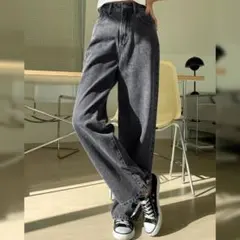 SHEIN ワイド ストレートデニム ダークグレー