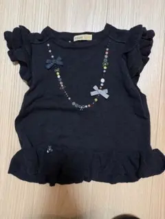 ファミリア　リボン刺繍付きダークネイビーのベスト　120