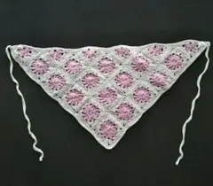 バブーシュカ 手編み ハンドメイドヘッドドレス 三角巾 お花モチーフ