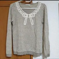 earth music&ecology リボン ニット セーター ベージュ 春秋