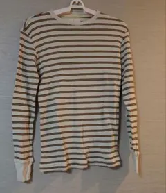 BACK POINT 長袖 ワッフルカットソー ボーダー M　茶　新品フェリシモのサムネイル