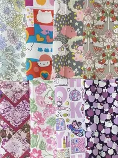 リバティ　キティ　サンリオ　タナローン　ハギレ約10センチ角×8a