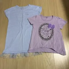ユニコーン刺繍の水色ワンピース・薄紫色リボンTシャツ