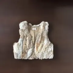 LEPSIM ショート丈ファーベスト グレー・ベージュ系 ラビット