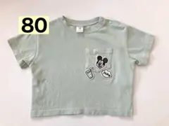 【used】ミッキーマウス Tシャツ 80サイズ 刺繍ワッペン ミントグリーン