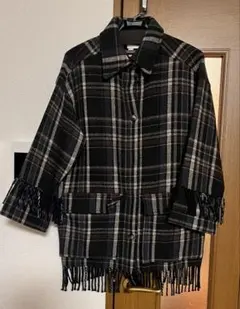 H&M チェック柄 フリンジ付きアウター XS/S