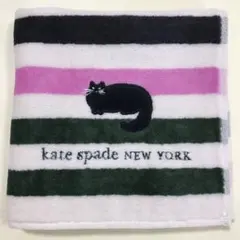 ケイトスペード タオルハンカチ　ネコ　ボーダー　 黒猫