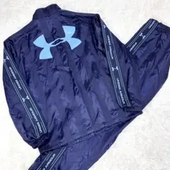【美品】アンダーアーマー ジャージセットアップ ネイビー M デカロゴ トラック