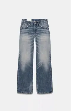 ZARA TRF ローライズワイドレッグデニムパンツ ミディアムブルー 34のサムネイル