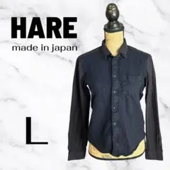 【HARE】ウールコットン切替レギュラーカラーシャツ　厚手　日本製　ネイビー　Lのサムネイル
