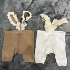 リブ編ショートパンツ レース オーバーオール 白 ベージュ 2点セット 70cm