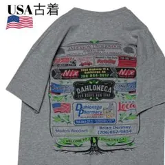 USA古着 GILDANバックプリントTシャツ グレー L 企業物tシャツ