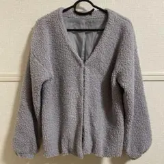 グレー　ボアジャケット Vネック