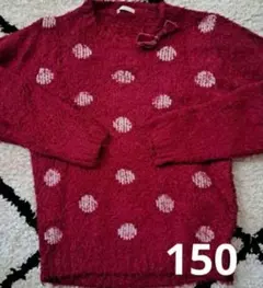 赤いドット柄セーター リボン付き