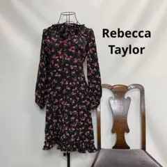 3618【チェリー柄M】シルク100%レベッカテイラー　フェミニンなワンピース