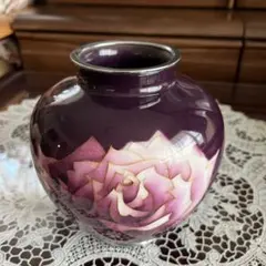 紫色バラ模様七宝焼き花瓶