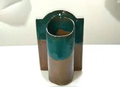 陶器製壁掛け花器 青緑と茶色