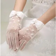 ウェディンググローブ ホワイト パール リボン