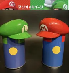 希少マリオ＆ルイージ キャップ型 ブリキ缶ケース 2個セット
