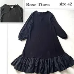 美品♡ローズティアラ 42大きい 後リボン ティアード切替 チュニックワンピース 美品♡ローズティアラ 42大きい 後リボン ティアード切替