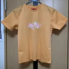 aqs+ フラワー柄 オレンジ Tシャツ半袖