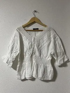 w closet レース切替 ブラウス ホワイト