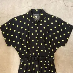 70's USA製 ビンテージ ワンピース ドット柄 黒 水玉