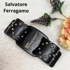美品✨️サルヴァトーレフェラガモ バレッタ ヴァラリボン スタッズ 黒 レザー