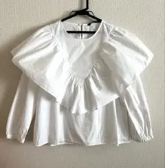 ZARA フリル付きホワイト長袖ブラウス　S