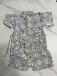 【美品】子供用 甚平 上下セット グレー×イエロー 80cm