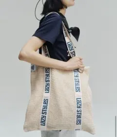 Lazy Styles ハンドルロゴメッシュトートバッグ アイボリー×ネイビーのサムネイル