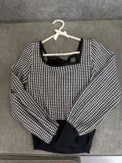 千鳥柄バックリボン長袖ニット