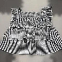 GRL チェック柄フリルノースリーブトップス