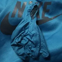 00s NIKE テック系 フードナイロンジャケット 水色 短丈 裾ゴム