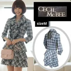 訳あり！【セシルマクビー】 チェック柄フリル＊レースチュニック M