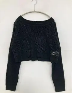 GYDA ブラック メッシュ編み クロップドニット F
