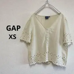 GAP ギャップ 刺繍ブラウス XS 花柄レース リネン混 Vネック　ベージュのサムネイル